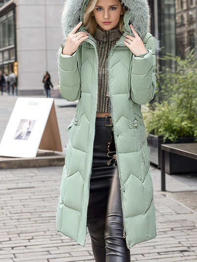 Fashionable Waist Thickened Fur Collar Long Cotton Coat